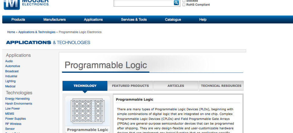 Mouser har lansert en ny teknologi-nettside for programmerbar logikk.