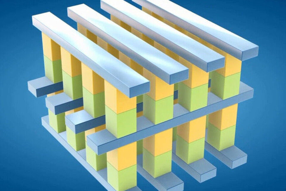 Modell av Intels 3D NAND-løsning. Intel/Micron benytter en såkalt flytende portløsning i sin konstruksjon.