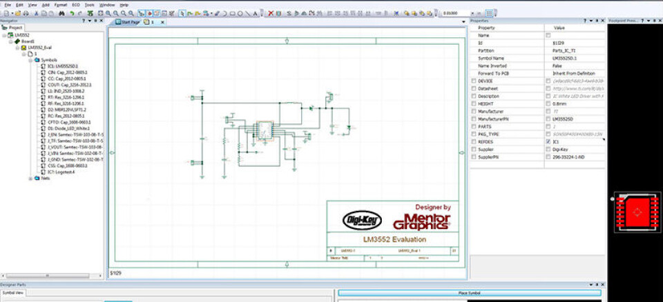 Digi-Key vil tilby flere funksjoner i verktøyet fra Mentor Graphics. Blant annet Designer Schematic (bildet).