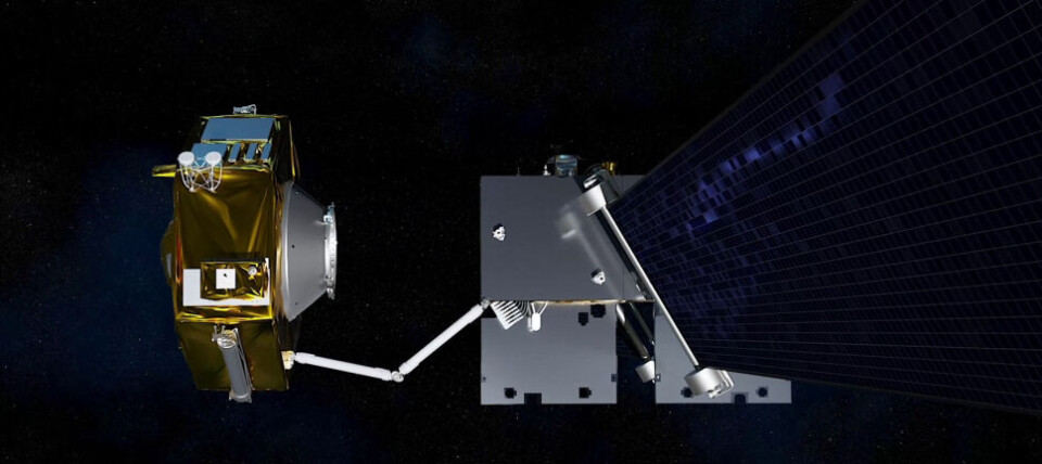 Slik kan robotene komme til å se ut i aksjon mens de går i bane rundt jorden. Illustrasjon: Thales Alenia Space