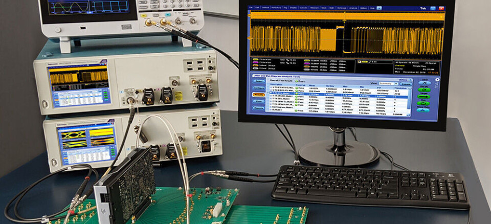 PCIe-oppsett med DPO70sx fra Tektronix.
