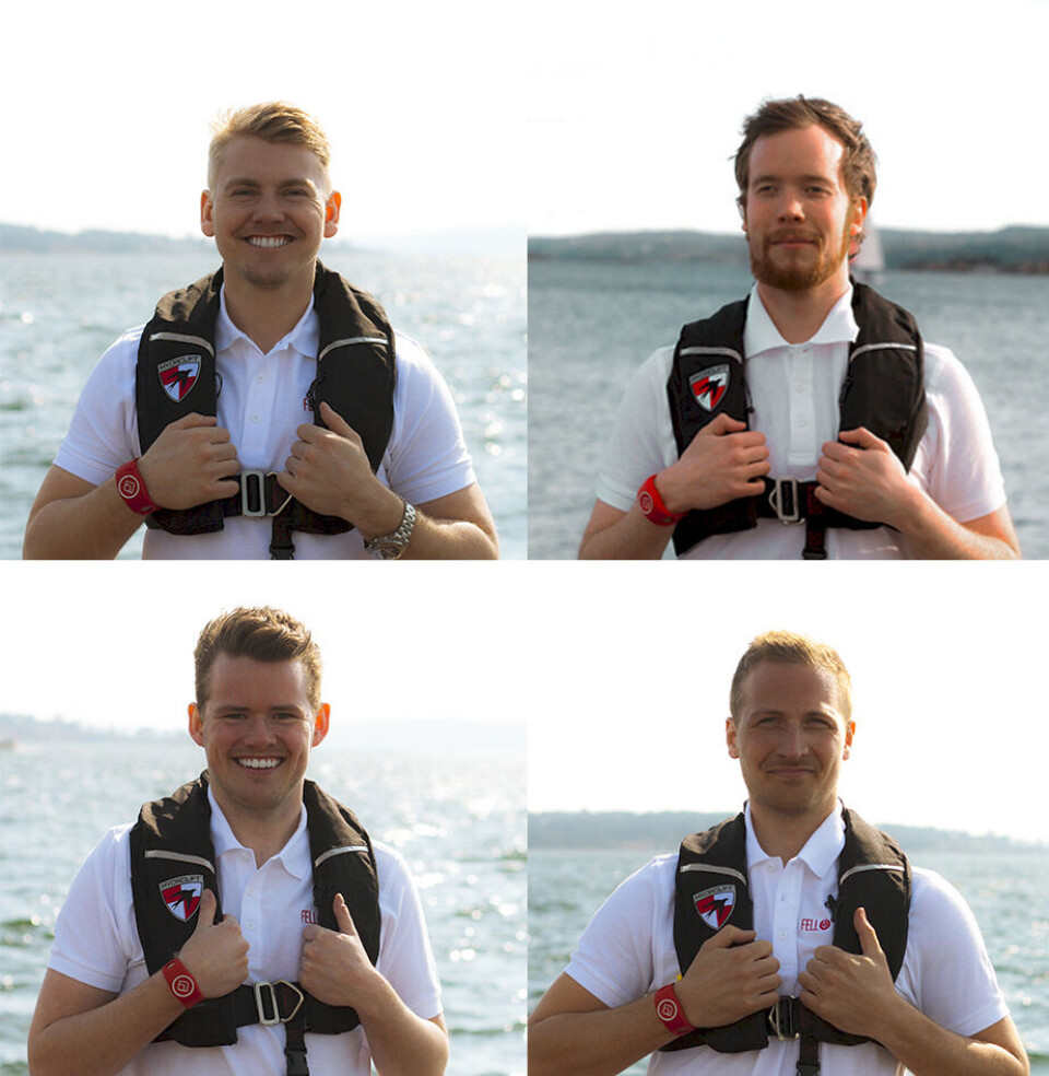 Fire unge gründere i FELL: Fra øverst til venstre (følg klokka): Christian Frost Røine, daglig leder, Niklas Norin, programvare, Fredrik Eriksen, teknisk leder og Kristian Kløften, lead designer. (klikk for større bilde).