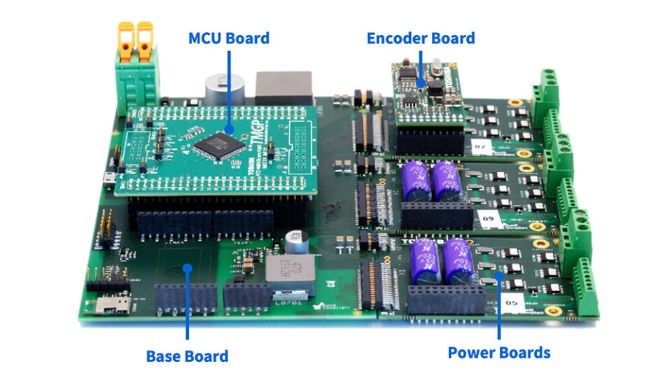 Figur 1: Servo Drive RM er svært modulær, slik at en mengde servomotortilnærminger kan testes og implementeres.Figur 2: Blokkdiagrammet for Servo Drive RM-baseboard. Figur 1: Servo Drive RM er svært modulær, slik at en mengde servomotortilnærminger kan testes og implementeres.Figur 2: Blokkdiagrammet for Servo Drive RM-baseboard.