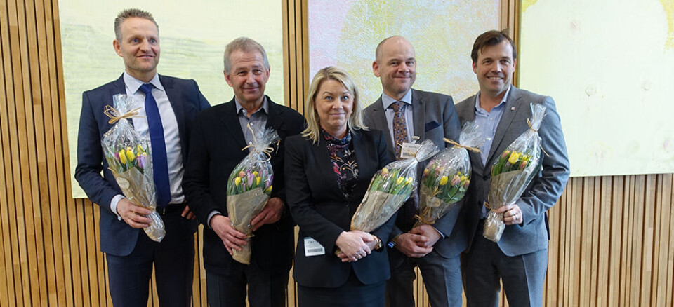 Satser på helse og energi: Fra venstre Styreleder i Sparebanken Vest Jan Erik Kjerpseth, daglig leder i Sarsia Seed Erlend Skagseth, Næringsminister Monica Mæland, styreleder i Sarsia Seed II Sveinung Hole. direktør for gründerdivisjonen i Innovasjon Norge Pål T. Næss,