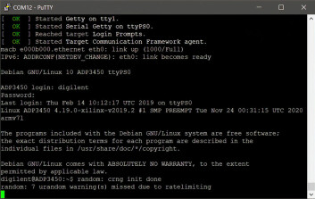 Figur 5: I Linux-modus kan Analog Discovery Pro nås via en seriell terminal. Endre brukernavn og passord etter den første oppstarten.