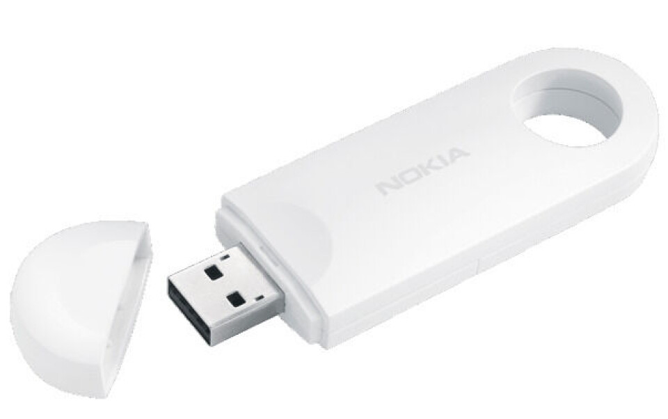 Nokia skal levere USB-modem til Telenor. Denne, modell 21M-02, er for HSPA+ med teoretisk 21 Mbit/s hastighet.
