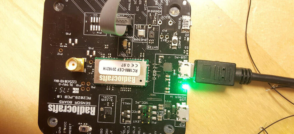 Illustrasjonsfoto viser et RC1880-SPR sensor utviklingskort. Som modul er denne sentral i RIIoT-nettverket. Foto: Radiocrafts.