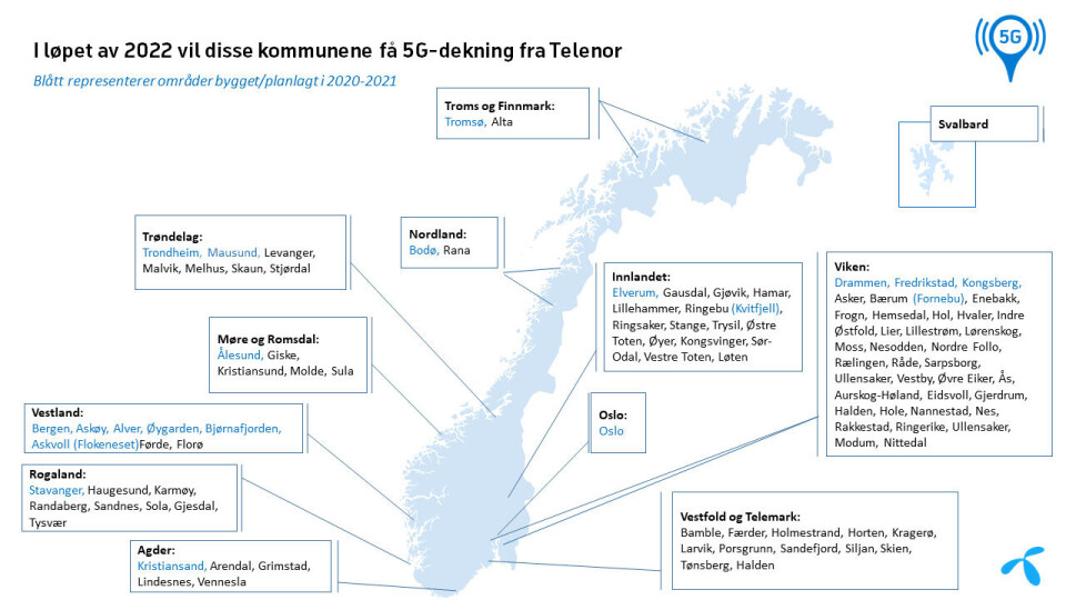 Telenors forventede 5G-utbygging i 2022.