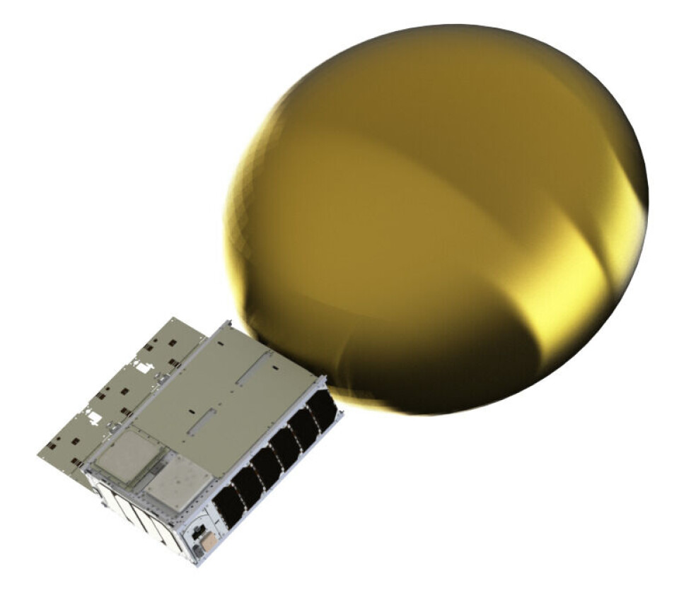 Satellittener ikke større enn en stresskoffert, men får en antenne som skal foldes ut når satellitten er i bane. ILLUSTRASJON: GomSpace