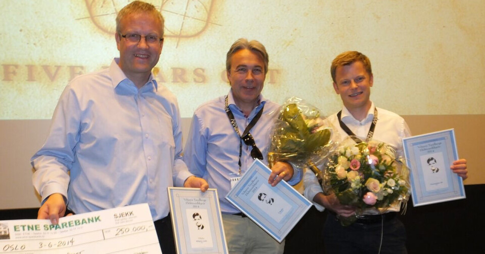 Finalistene til årets Vebjørn Tandbergs Elektronikkpris: Håkon Bryhni, Elliptic Labs, Tom Austad, T-Radio og Erlend Bolle, Corentium.