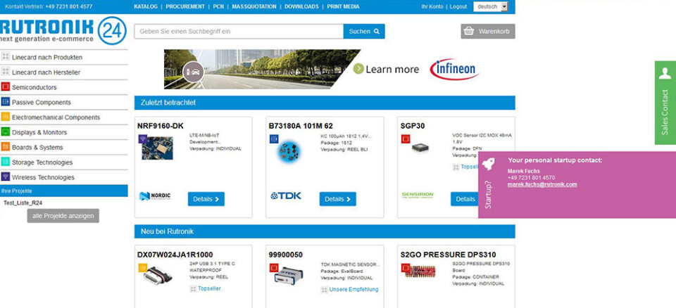 Nettsiden til rutronik24.com har fått egen knapp eller felt, for direkte kontakt med «BaseCamp».