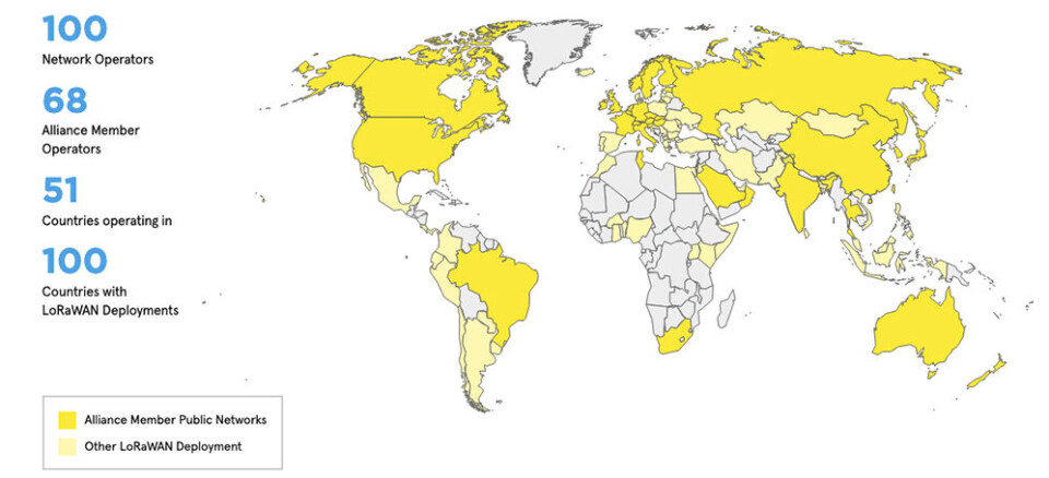 LoRaWAN-protokollen har etter hvert fått en stor, global dekning. (Illustrasjon: LoRa Alliance)
