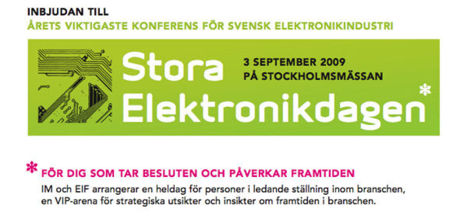 Den Stora Elektronikdagen skal trekke til seg toppledere til Scandinavian Electronics Event i september.