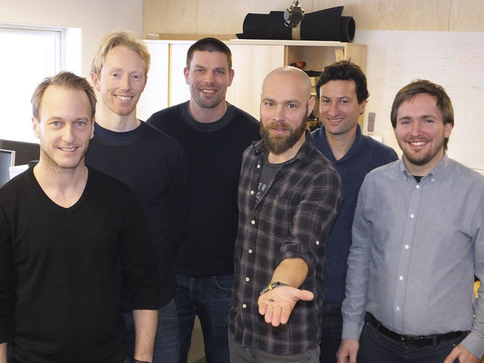 Åpner nye muligheter for lyd: Et sterkt tverrfaglig team hos SensiBel står bak utviklingen av den optiske MEMS-mikrofonen, som nå kan ta bruk av lydteknologi et langt steg videre, med billige, små mikrofoner med høy følsomhet og lav egenstøy. F.v. Sigbjørn Kolberg, Hans Jørgen Bang, Håkon Sagberg, Tor-Anders Lunder, Matthieu Lacolle og Jakob Vennerød.