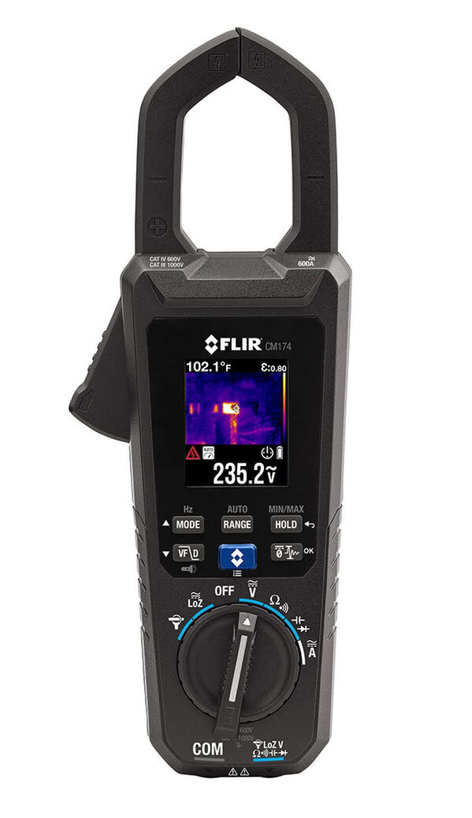 FLIR CM174 er en strømtang med integrert termokamera. (klikk for større bilde)