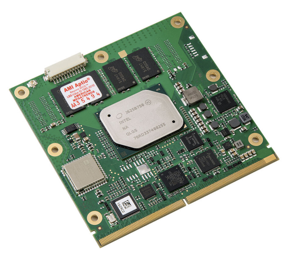 Fig 2. Denne 80×80mm SMARC 2.0 modulen fra MSC er høyt integrert, med støtte for tre uavhengige skjermer, DDR3 minne, eMMC, SATA Flash ogUSB 3.0 så vel som innebygd støtte for trådløs kommunikasjon.
