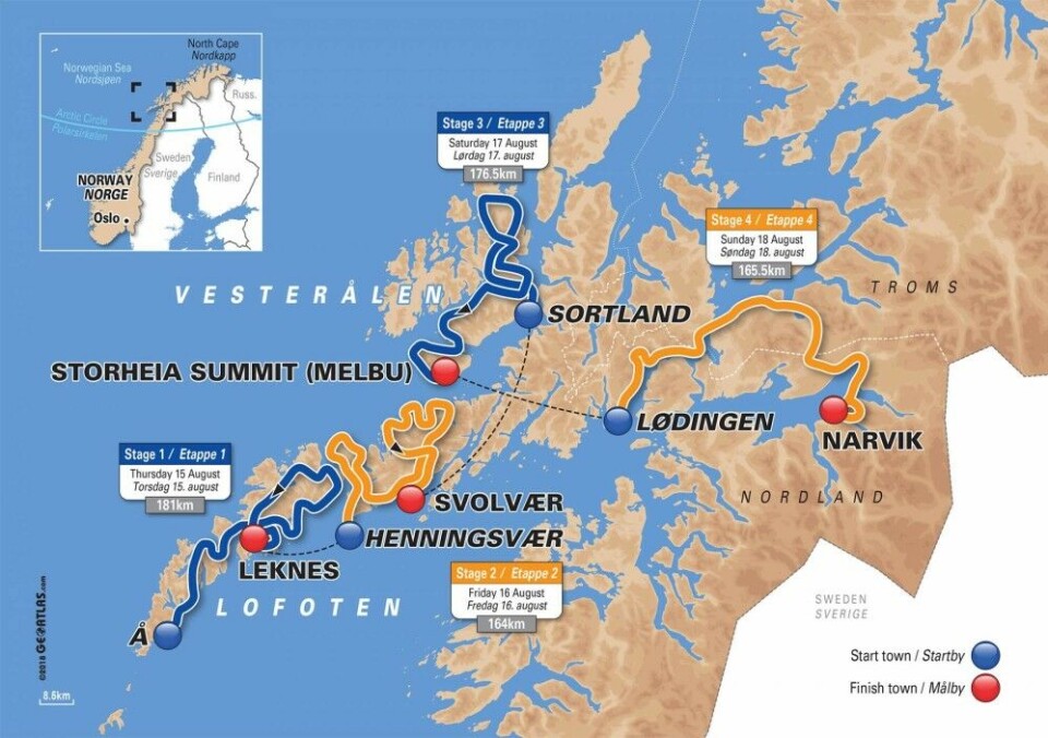Årets løypetrase i Arctic Race of Norway går fra Å i Lofoten til Narvik.