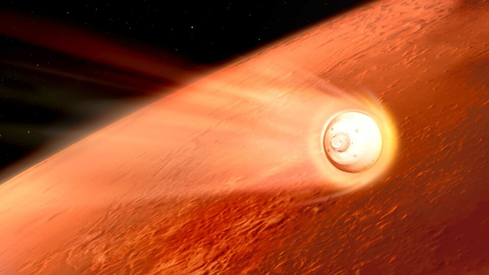 Torsdag dundrer Mars2020 sonden inn i marsatmosfæren etter å ha vært på reisefot gjennom rommet i mer enn seks måneder. Ca. kl 21.55 vet vi om landingen gikk bra og kjøretøyet står trygt på bakken. Illustrasjon: NASA/JPL-Caltech.