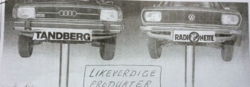 Audi/Volksvagen-annonsen som ble forelagt Finn Lied for å demonstrere prinsippet om "likeverdige merker".