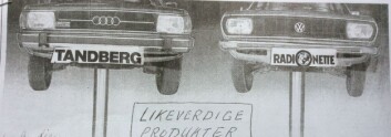 Audi/Volksvagen-annonsen som ble forelagt Finn Lied for å demonstrere prinsippet om "likeverdige merker". Audi/Volksvagen-annonsen som ble forelagt Finn Lied for å demonstrere prinsippet om "likeverdige merker".