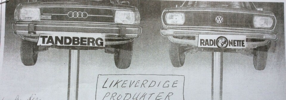 Audi/Volksvagen-annonsen som ble forelagt Finn Lied for å demonstrere prinsippet om 'likeverdige merker'.