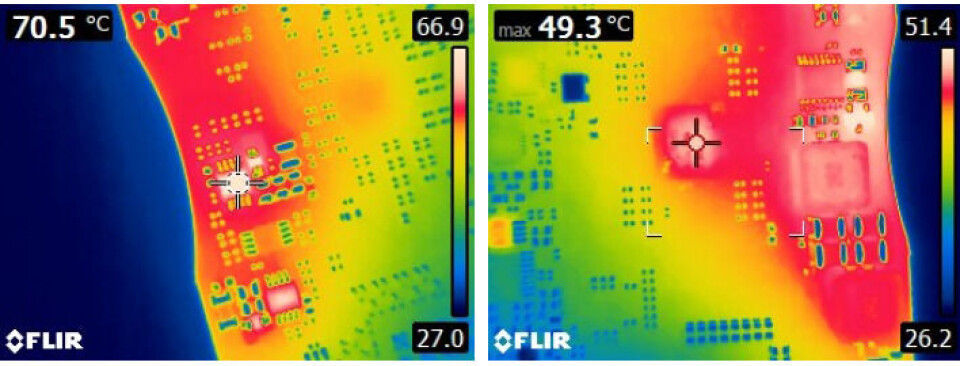 Fig. 5: Temperaturmåling på FPGA med termisk kamera. Fig. 5: Temperaturmåling på FPGA med termisk kamera.