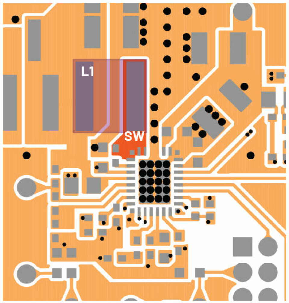Figur 1. SW-node i XY-planet i lag 1 på DC3008A LT8386 lav EMI LED-driver.