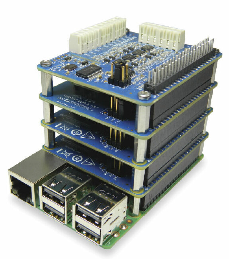 Figur 2: MCC-HAT-er er stablebare DAQ-kort som kobles til 40-pinners GPIO-header på Raspberry Pi enkeltkorts datamaskin (SBC).