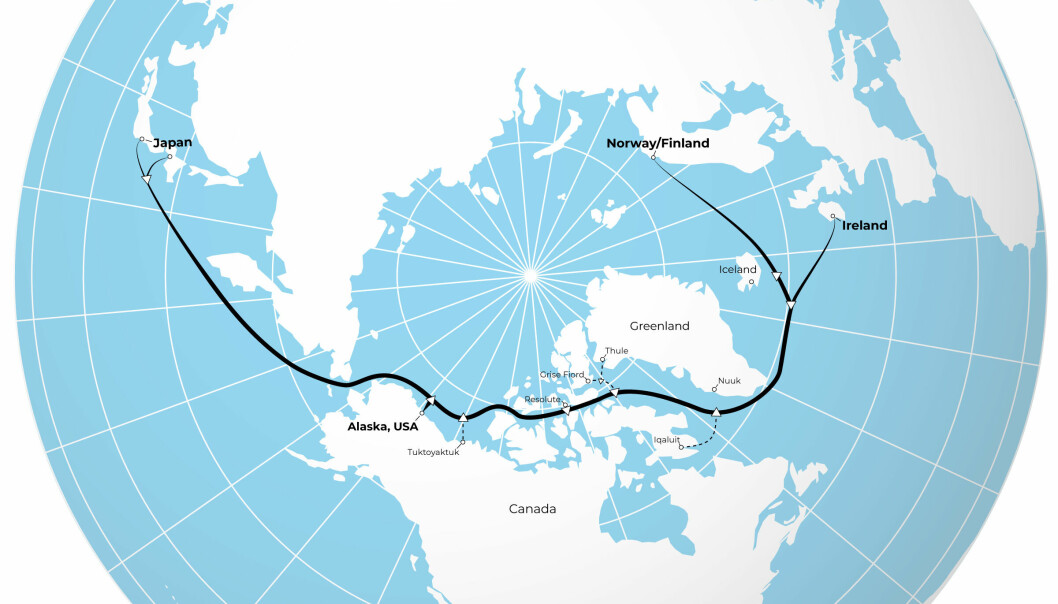 Den planlagte kabelen skal føres fra Nord-Norge via Arktis til Japan, med landinger trolig i Irland, Canada og USA.