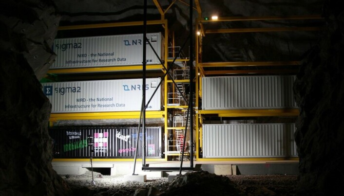 Teknologien som utgjør NIRD finnes inne i enorme kontainere som står inne i gruven. Foto: Sigma2. Teknologien som utgjør NIRD finnes inne i enorme kontainere som står inne i gruven. Foto: Sigma2.