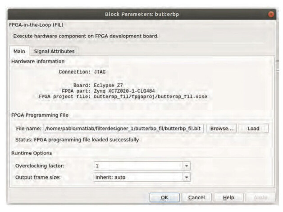 Figur 4: Blokkparameter-skjermbildet til FPGA-in-the-Loop-verktøyet. Figur 4: Blokkparameter-skjermbildet til FPGA-in-the-Loop-verktøyet.