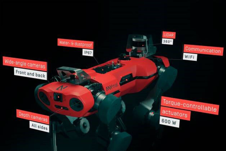 I tillegg til det omfattende sensorsystemet med stereoskopiske kameraer for et 360-graders synsfelt og LIDAR for kartlegging av omgivelsene, kan roboten bære en nyttelast på 10 kg med ekstra sensorer for inspeksjon. I tillegg til det omfattende sensorsystemet med stereoskopiske kameraer for et 360-graders synsfelt og LIDAR for kartlegging av omgivelsene, kan roboten bære en nyttelast på 10 kg med ekstra sensorer for inspeksjon.