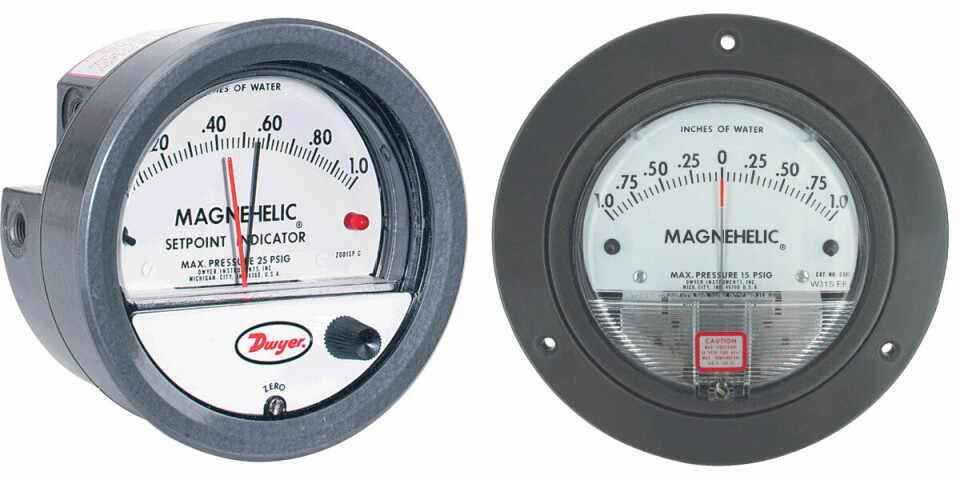 Eksempler på instrumenter i Serie 2000 Magnehelic differensialtrykkmålere som nå er tilgjengelig fra Farnell.