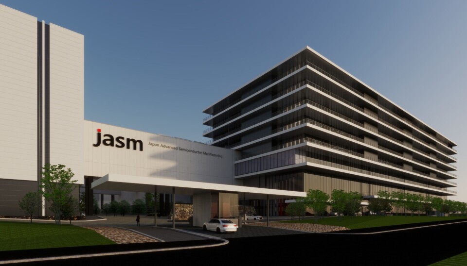 JASM, TSMCs majoritetseide produksjonsdatterselskap i Kumamoto, Japan. Dette er en illustrasjon av den nye fabrikken. Andre medeiere/investorer er Sony Semiconductor Solutions, DENSO og Toyota.