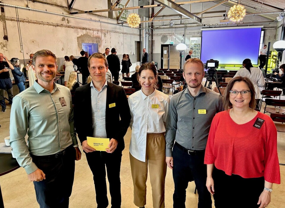 Bildet er fra arrangementet i Oslo. Fra venstre: Bærekraftsdirektør Leif Inge Husabø, Business Developer Carl Ivarsson og bærekraftsleder Oda Midtlyng Klempe fra Inventas, leder for bærekraftsprodukter Morten Knutzen fra DNB og bærekraftsrådgiver Bente Sofie Syversen i Innovasjon Norge. Foto: Innovasjon Norge