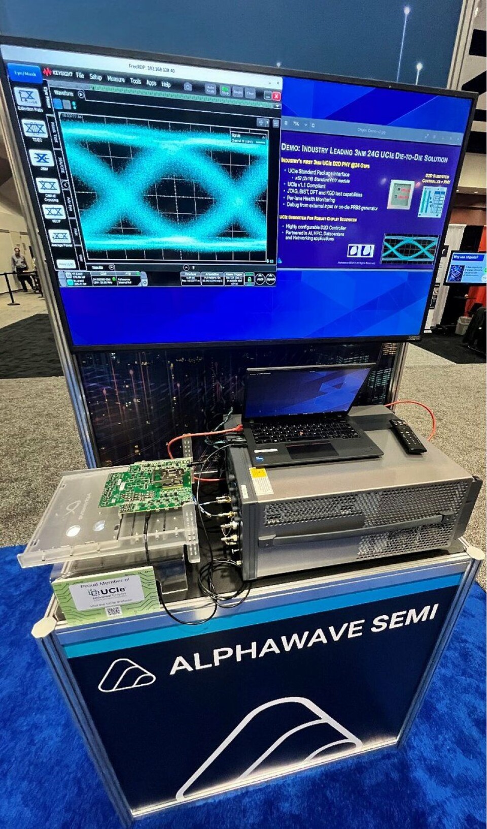 Bransjens første live-demo av Alphawave Semis 24 Gbps UCIe silisiumplattform ble nylig vist på Chiplet Summit 2024 i Santa Clara, California.