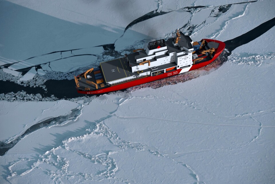 Illustrasjon på de nye isbryterne. På forsiden: Nye kystvaktskip som skal bygges og utstyres med belysning fra Glamox. Totalt skal hele 24 000 LED-lys skal installeres.