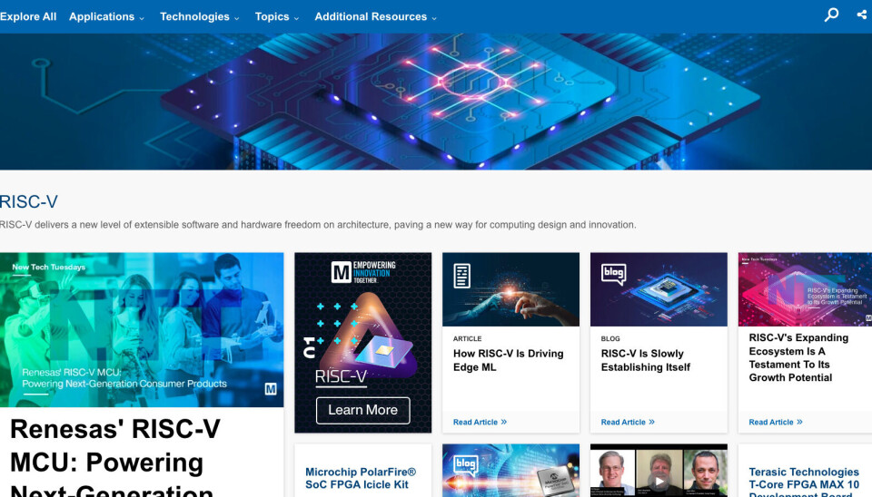 Åpningssiden på RISC-V teknologisenter.