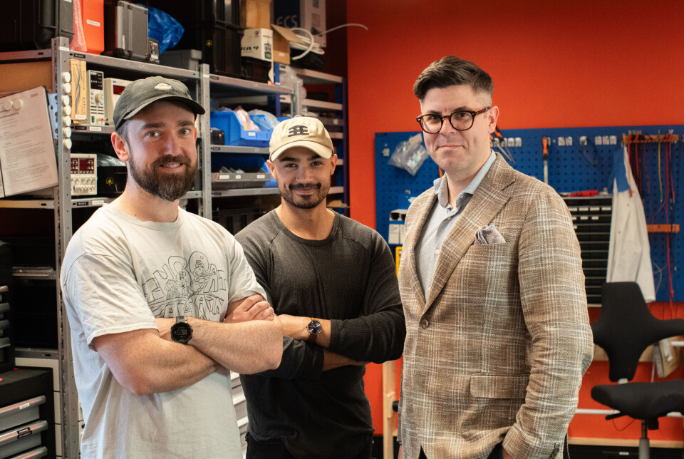 Creor har egen lab i Trondheim der alle produkter blir testet. Her fra venstre; Prosjektingeniør Thomas Eidhamar McAllister, prosjektleder Erlend Erdal Christiansen, og daglig leder Aleksander Wermers.